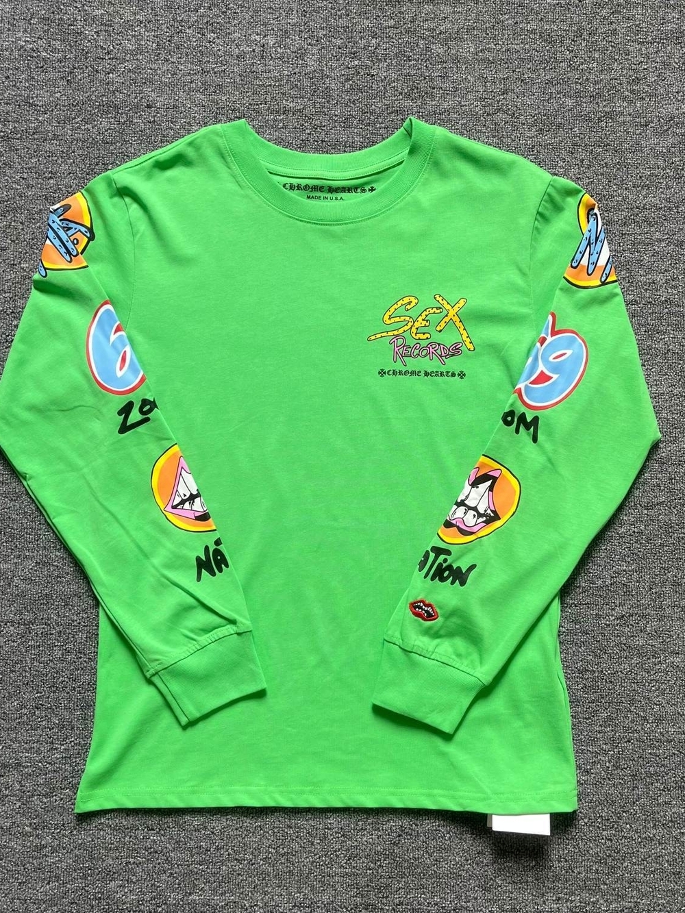 Chrome Hearts Kids' Neon Green Graphic Long-Sleeve Tee